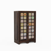 Dotwork Solid Sheesham Wood Small Wardrobe (Walnut Finish)